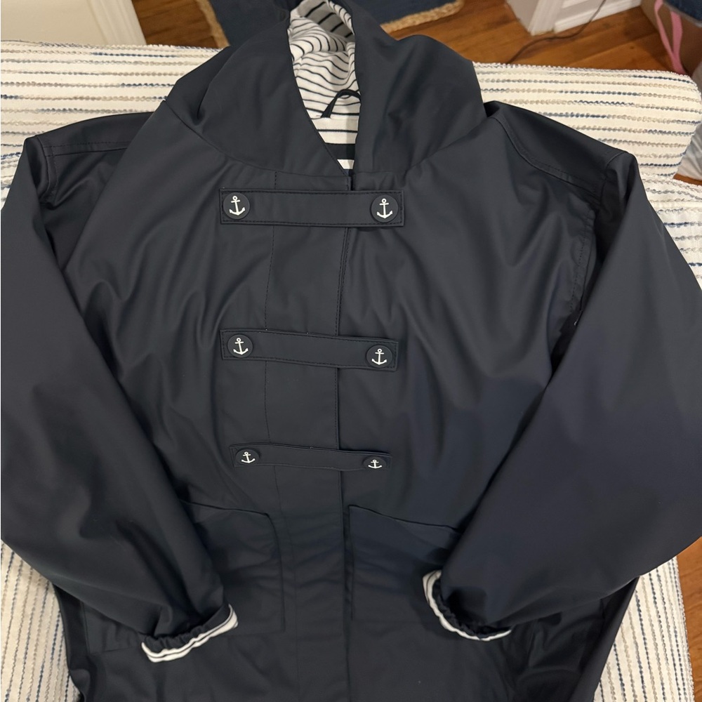 Navy Blue Batela Anchor-Button Women’s Raincoat